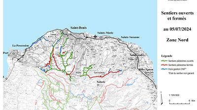 Carte de la zone Nord - Sentiers ouverts / fermés - ONF
