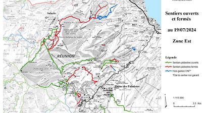 Carte de la zone Est - Sentiers ouverts / fermés - ONF