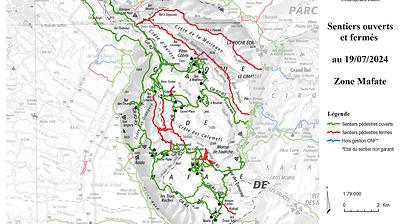 Carte de la zone Mafate - Sentiers ouverts / fermés - ONF