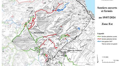 Carte de la zone Est - Sentiers ouverts / fermés - ONF
