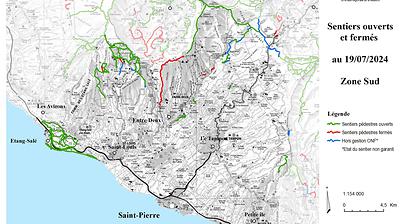 Carte de la zone Sud - Sentiers ouverts / fermés - ONF