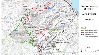 Carte de la zone Est - Sentiers ouverts / fermés - ONF